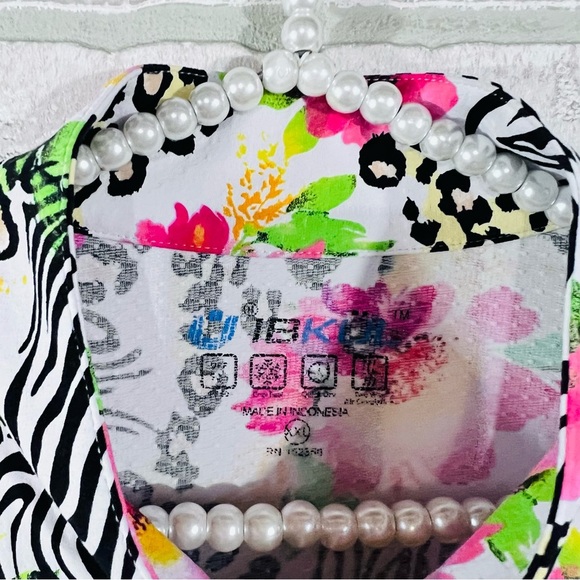 IBKUL Flower Zebra Leopard Print Long Sleeve Quarter Zip Top Size XXL - Picture 9 of 9